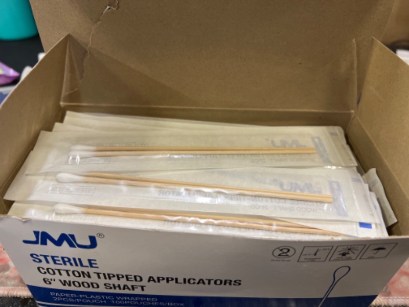 Photo 1 of  Cotton Tipped Applicators 6", Sterile, 2 Per Pouch. 100 Pouches/Box