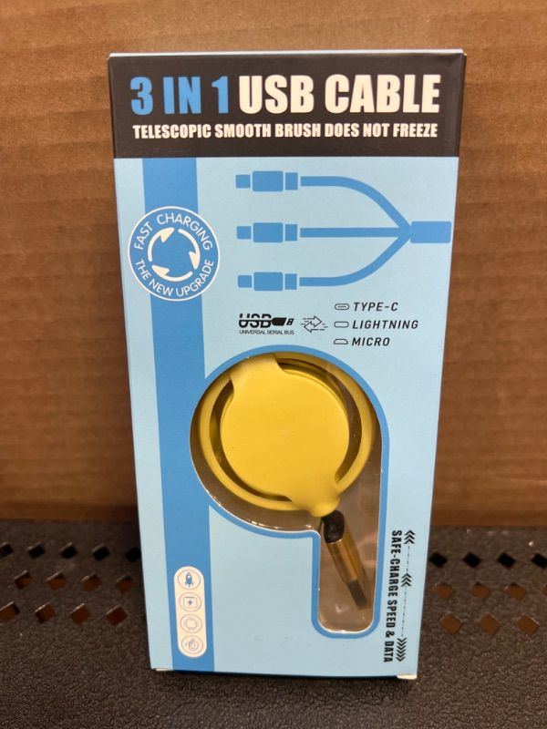 Photo 1 of GLOGO 3 in 1 Retractable Charging Cable [3A,3FT] Multi USB Cable Fast Charger Cord for Phone, Samsung, iPad, Tablets, Switch and More (Yellow)
