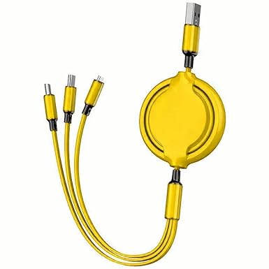 Photo 1 of GLOGO 3 in 1 Retractable Charging Cable [3A,3FT] Multi USB Cable Fast Charger Cord for Phone, Samsung, iPad, Tablets, Switch and More (Yellow)
