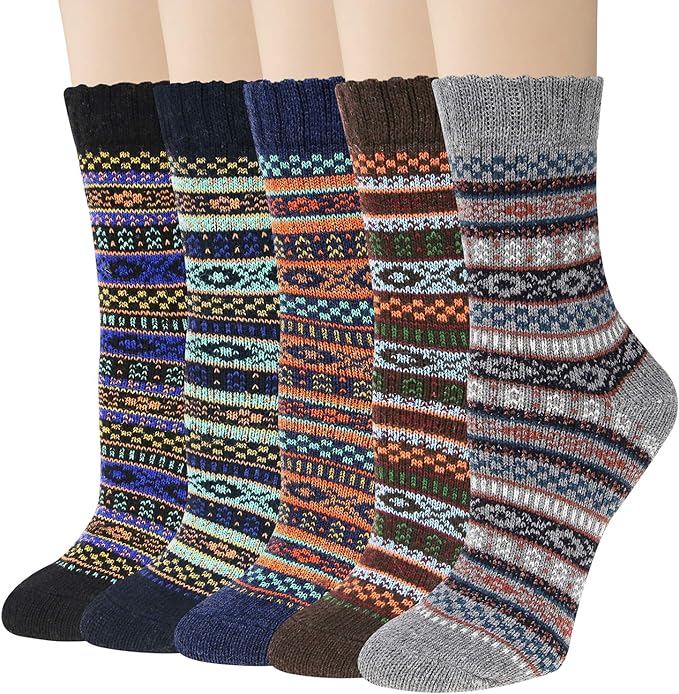 Photo 1 of Justay 5 Pairs Womens Wool Socks Vintage Soft Cabin Warm Socks Thick Knit Cozy Winter Socks for Women Gifts
