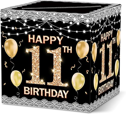 Photo 1 of Ymyfdyj 11th Birthday Card Box, Black Gold Card Box Holder for Birthday, Birthday Gift or Money Receiving Card Box, Birthday Party Decorations Supplies(1pc)- C01