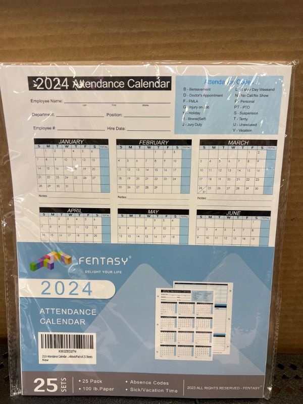Photo 2 of 2024 Attendance Calendar Work Tracker Attendance Calendar Cards - 8.5 X 11 Cardstock/Pack of 25 Sheets