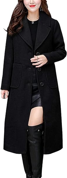 Photo 1 of    size xl  chouyatou Women's Big Notch Lapel Single Breasted Mid-Long Wool Blend Coat