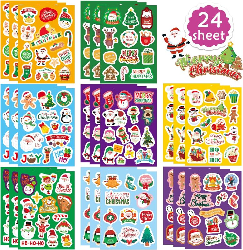 Photo 1 of 24 Sheets Christmas Stickers for Kids Christmas Party Favors for Kids Cute Stickers for Kids Christmas Gifts for Kids Christmas Sticker Kids Classroom Rewards
