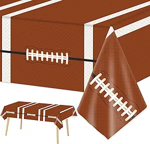 Photo 1 of 12 Pieces Football Tablecloths Football Birthday Table Covers Disposable Plastic Football Touchdown Game Day Table Covers Party Decorations for Rectangle Tables Birthday Party Supplies, 54 x 108 Inches