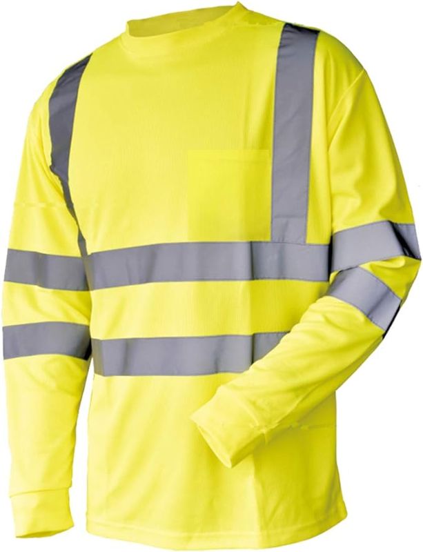 Photo 1 of LARGE L&M® Hi Vis T Shirt ANSI Class 3 Reflective Safety Lime Orange Short Long Sleeve HIGH Visibility