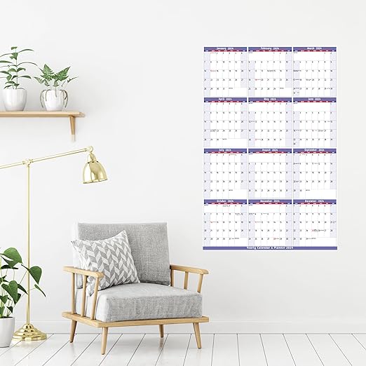 Photo 1 of 2024 Dry Erase Calendar – Large Yearly Wall calendar 2024, 38.2'' x 25.2'', 2-Side Reversible Calendar 2024, Vertical/Horizontal, Jan 2024 – Dec 2024, 2024 Wall Calendar with Notes, Stickers - Purple   5 packs 