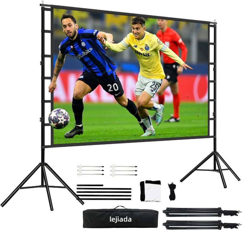 Photo 1 of 12-Foot Projector Screen and Stand,150 inch Large Indoor Movie Projection Screen 16: 9 Wrinkle-Free Design Ideal for Outdoor Yard Movie Night and Outdoor Camping, Conference, Office,Presentations
