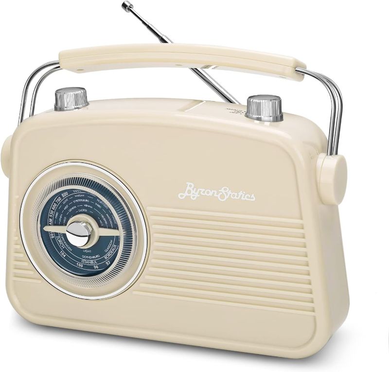 Photo 1 of ByronStatics Portable Radio AM FM, Vintage Retro Radio with Built in Speakers, Best Reception and Longest Lasting, Power Plug or 1.5V AA Battery - Cream
