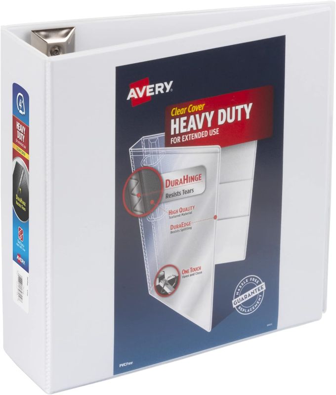 Photo 1 of Avery Heavy Duty View 3 Ring Binder, 4" One Touch Slant Ring, Holds 8.5" x 11" Paper, 1 White Binder (79704)
