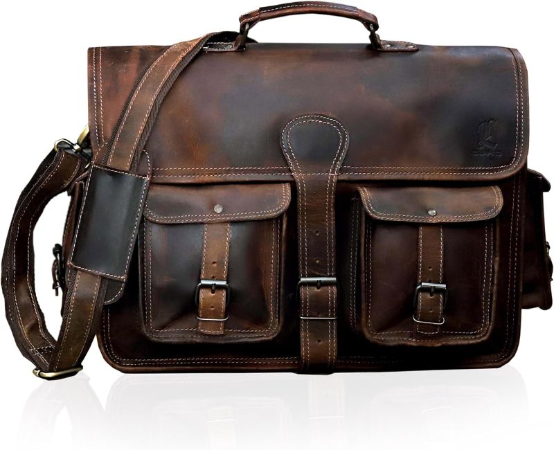 Photo 1 of Leather Laptop Messenger Bag Vintage Briefcase Satchel for Men and Women (VINTAGE BROWN) 18 inch

