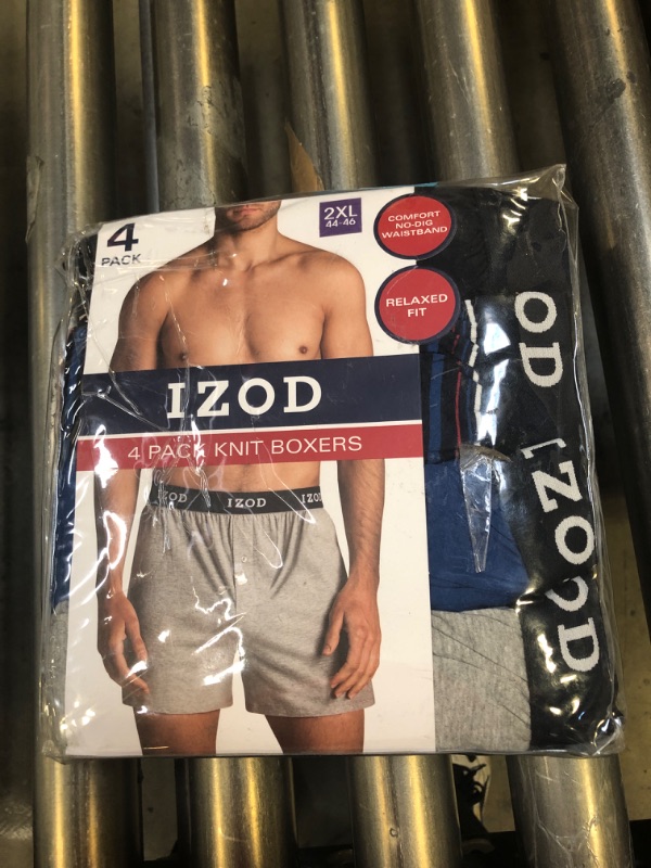 Photo 2 of Izod Men S Soft Relaxed Fit Comfort Waistband Knit Boxers 4 Pack (Navy/Stripe/Blue/Grey Print 2XL (44-46))
