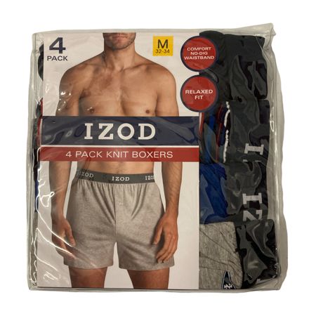 Photo 1 of Izod Men S Soft Relaxed Fit Comfort Waistband Knit Boxers 4 Pack (Navy/Stripe/Blue/Grey Print 2XL (44-46))
