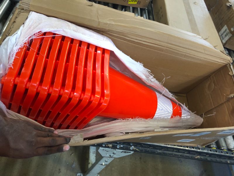 Photo 3 of [ 10 Pack ] 28" Traffic Cones PVC Safety Road Parking Cones Weighted Hazard Cones Construction Cones for Traffic Fluorescent Orange w/4" w/6" Reflective Strips Collar (10)