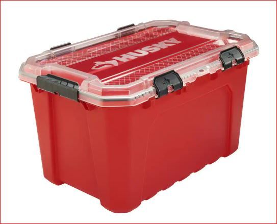 Photo 1 of 20-Gal. Professional Duty Waterproof Storage Container with Hinged Lid in Red
