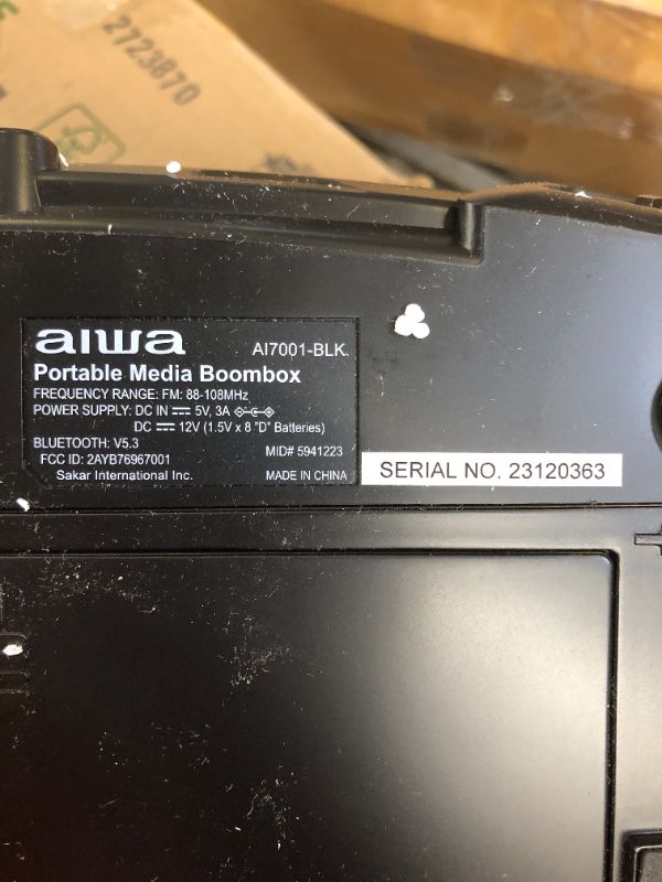 Photo 1 of Aiwa Portable Boombox, Crystal Clear Sound with 3W x 2 Speakers and Bass Function, Featuring a 7" LCD Display, Bluetooth Connectivity, FM Radio, CD/DVD Player, Streaming on Roku and Amazon Firestick Black