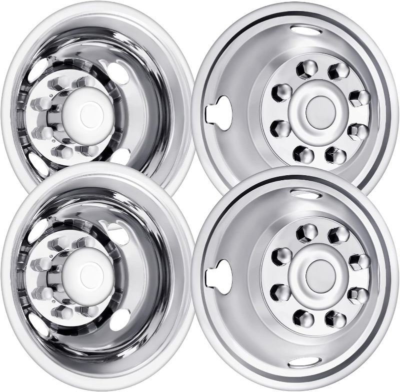 Photo 1 of 16" 8 Lug Wheel Simulators Stainless Steel Full Kits of 2 Rear & 2 Front Snap-On Chrome Polished Wheel Simulators Dually Wheel Cover Set
