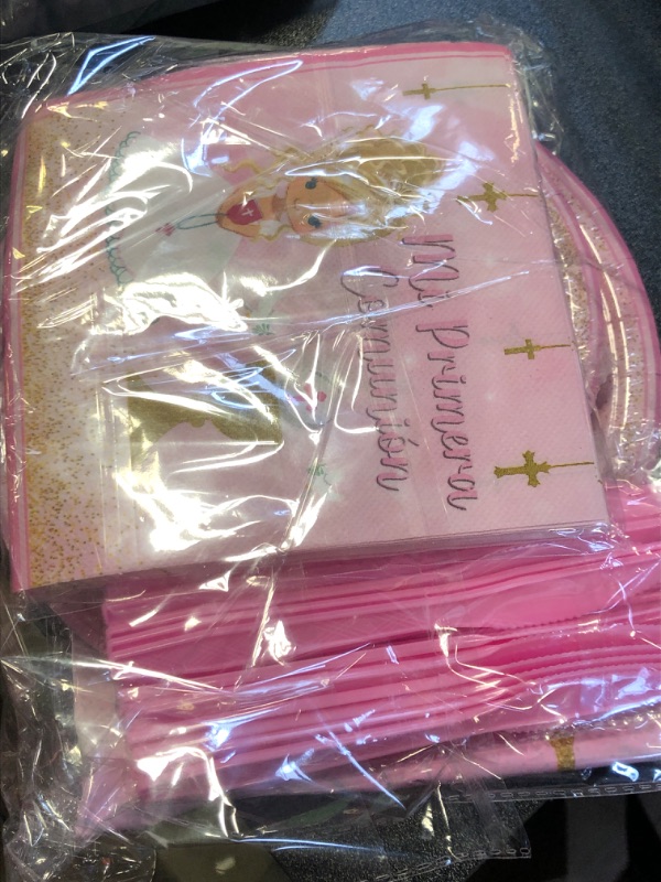 Photo 2 of 81Pcs Girls Baptism Decoration,The First Communion Gifts for Girls Pink Communion Party Supplies Including Disposable Paper Plate,Napkins for Baby Shower, Confirmation Decorations (Girls)