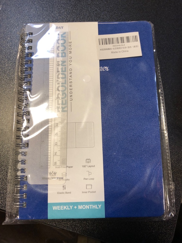 Photo 2 of Regolden-Book Undated Weekly & Monthly Planner 12 Month 53 Weeks, Hardcover Faux Leather To Do List Notebook with Spiral Bound, Inner Pocker, Ruler, Pen Loop?Academic Agenda Book A5 Blue (5.5" x 8.5") Weekly Planner Blue