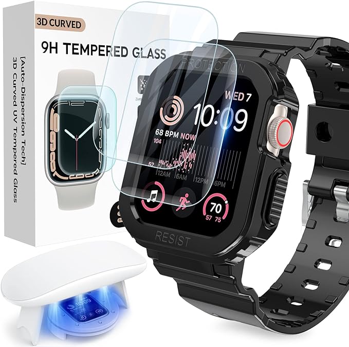 Photo 1 of Compatible for Clear Apple Watch Band with Screen Protector, [Auto-Dispersion Tech] Full Coverage Hide Scratches Tempered Glass with Bumper Case for iWatch SE2/SE Series 8 7 6 5 4
 