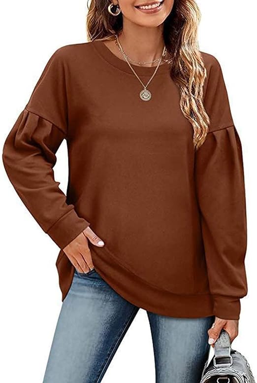 Photo 1 of Anbech Women Long Balloon Sleeve Sweatshirts Crew Neck Ruffle Lantern Sleeve Fall Tops
  Medium 