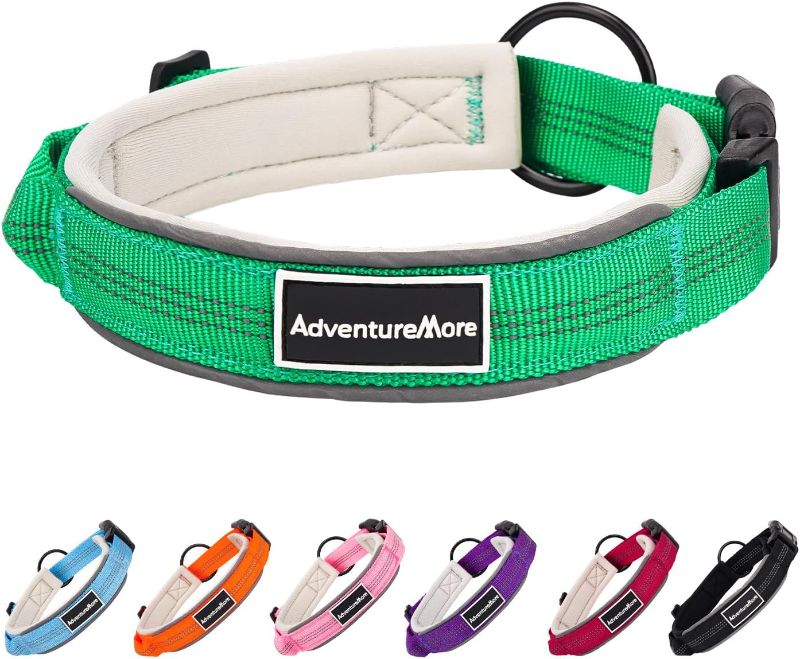 Photo 1 of AdventureMore Dog Collar for Small Medium Large- Soft Neoprene Padded Heavy Duty Nylon Quick Release Buckle Adjustable Reflective Safe Girl Boy Dog Collars Medium Green
 