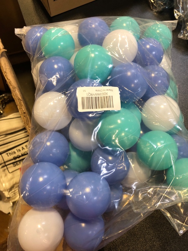 Photo 2 of Ball Pit Balls for Kids - Plastic Balls for Ball Pit, Play Balls for & Playhouse Childrens Toy, Ocean Balls Include a Net Bag 50pcs White&Blue&Green