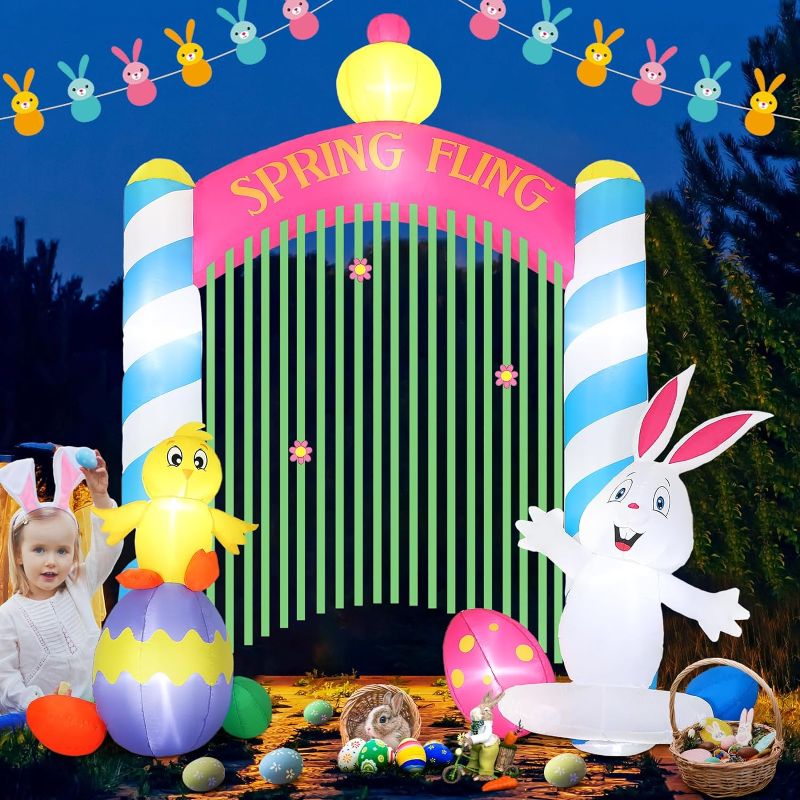 Photo 1 of  Arch Inflatable Outdoor Decoration Bunny Colorful Egg and Chicken Archway with LED Lights Blow Up Inflatables Yard Decorations for Outdoor, Home, Yard, Garden, Lawn, Holiday Party 