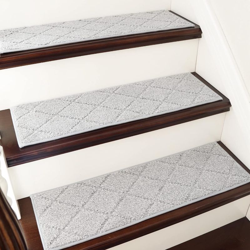 Photo 1 of  Indoor Stair Runners for Wooden Steps, Edging Stair Rugs for Kids and Dogs, gray with pattern 