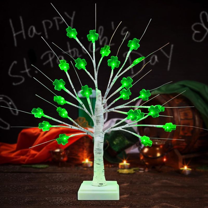 Photo 1 of  Clover Artificial Tree for Table Decor Birch Tree USB/Battery Operated Saint Patricks Day Decor Tree with 