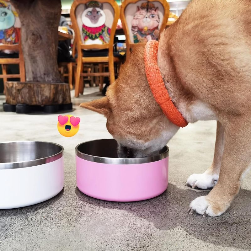 Photo 1 of  Dog Bowls Stainless Steel,Metal Dog Food Water Bowl for Large Breed Dogs Cats,No Spill Non Skid Rust Proof Dog Dishes,Heavy Duty Insulated Dog Bowl pink 