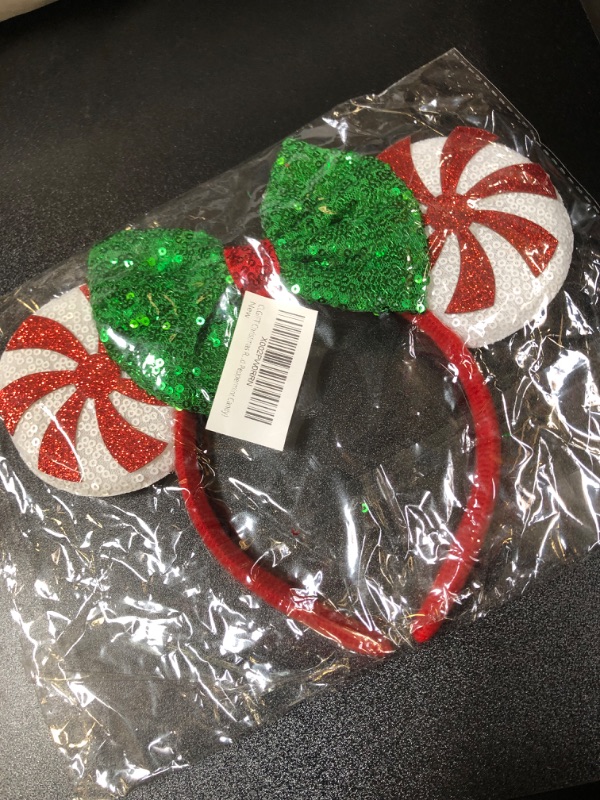 Photo 2 of Christmas Mouse Ears Headbands, Christmas Ears for Adult Women Kids, Shiny Headbands for Christmas Park Ears Party Accessories 