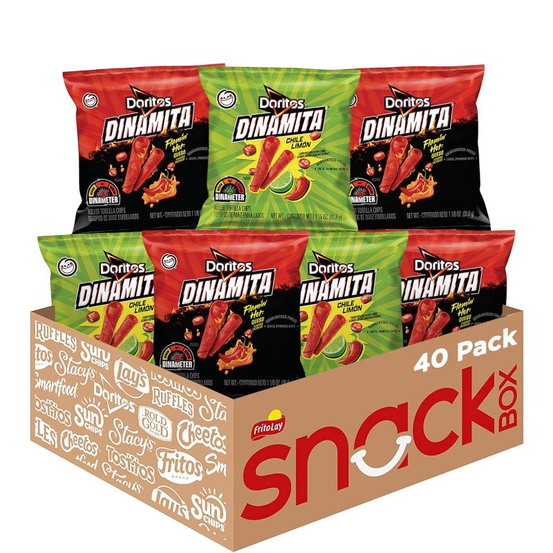 Photo 1 of   Hot Mix Variety Pack, (Pack of 40)
 exp may 2024 vDoritos Dinamita Spicy Rolled Tortilla Chips, Chile Limon and Flamin' Hot Queso Flavored Variety Pack, (Pack of 40)
     