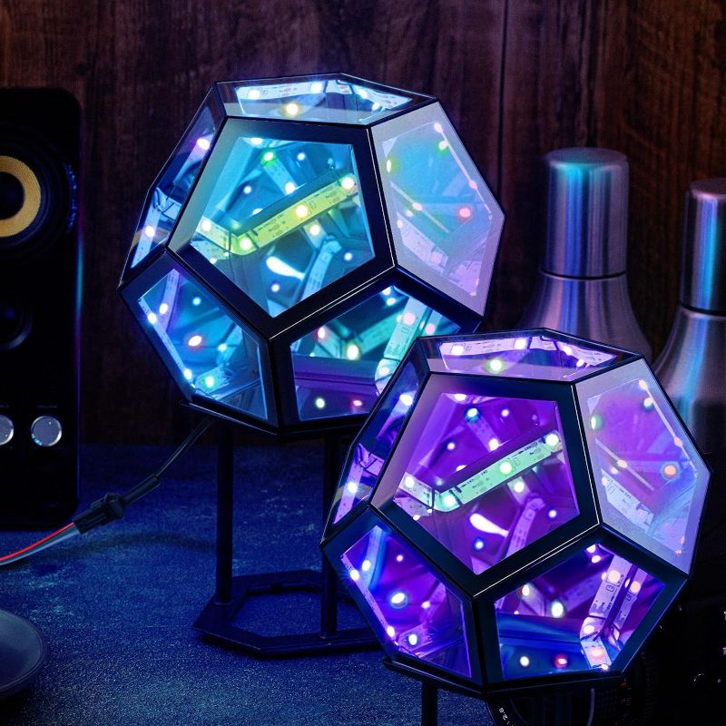 Photo 1 of 2 Pcs Infinity Mirror Light LED Dodecahedron Gaming Light USB Charging Infinity Glow Lamp with 7 Colors for Computer Desk Table Room Decor Adults Kids Birthday Gift
 