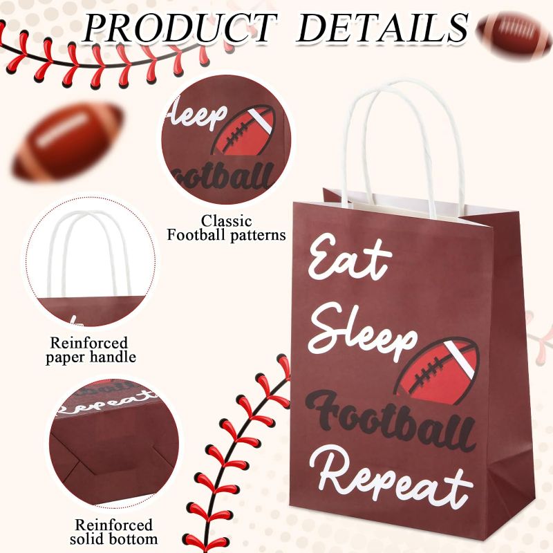 Photo 1 of 12 Pcs Football Birthday Goodie Bags Football Gift Bags Football Treat Bags with Handles for Kids Sports Theme Birthday Decorations Paper Party Bags Event Gift Bag
 