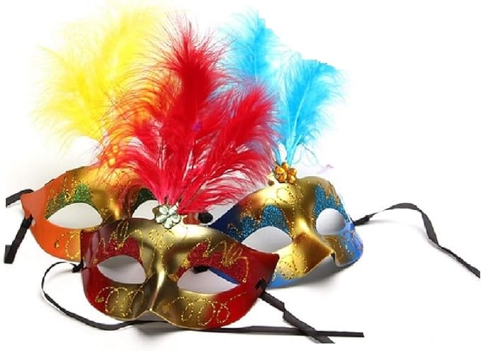 Photo 1 of Mardi Gras Masquerade Feather Masks 