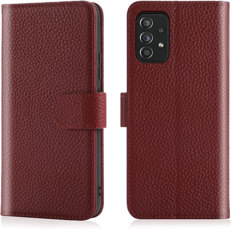Photo 1 of for Samsung Galaxy A53 5G 6.5" Wallet Case [RFID Blocking] Cowhide Genuine Leather Flip Folio Book Cover Credit Card Holder 3 Card Slot [Kickstand Function] Men Women (Wine Red)
v 