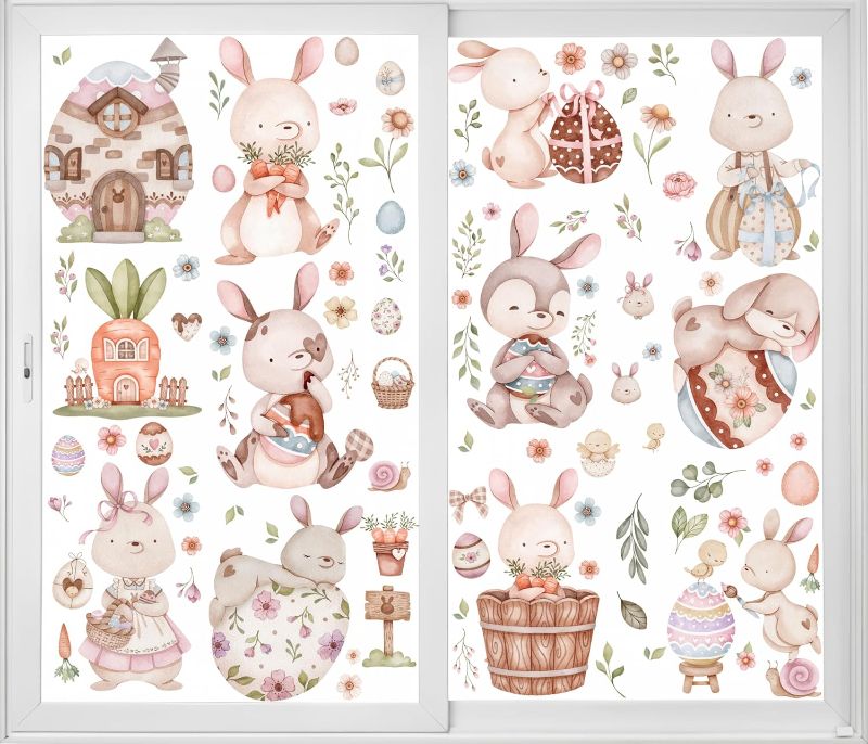 Photo 1 of Sheets Big Size Easter Window Clings Easter Decor Easter Decorations Cute Bunny Eggs Window Decals Easter Eggs Flowers Window Sticker Home School Office Party Supplies 2 pack 