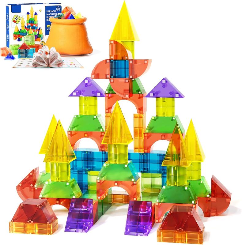 Photo 1 of  62PCS Colorful Magnetic Blocks Set for Toddlers,Educational STEM Preschool Magnet Toys for 3 4 5 6 Year Old Boys and Girls,Large Magnetic Cube with Multi Shapes,Sensory Learning and Building Toys
