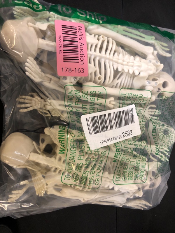 View 2 of 5 Packs Posable Halloween Skeleton, Full Body Halloween Skeleton with Movable Joints, 16" Hanging Spooky Skeletons for Halloween Haunted House Party Home Props Decorations