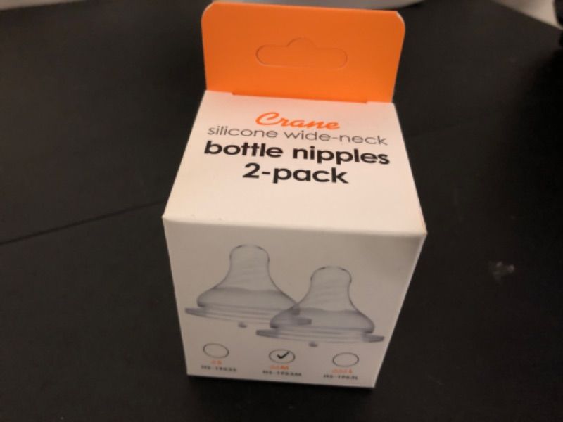 Photo 3 of Crane Silicone Wide-Neck Milk Bottle Nipples 2-Pack - Medium, Clear, (HS-1953M)