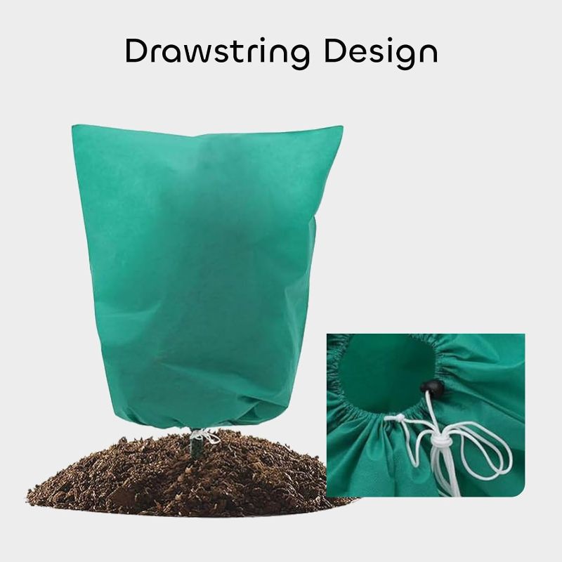 Photo 1 of  Plant Covers Freeze Protection 1.77 oz/yd², 39 x 39 Inches Frost Cloth with Drawstring, Shrub Jacket Winter Tree Cover for Cold Frost Freeze Bird Insect Prevention, Green
