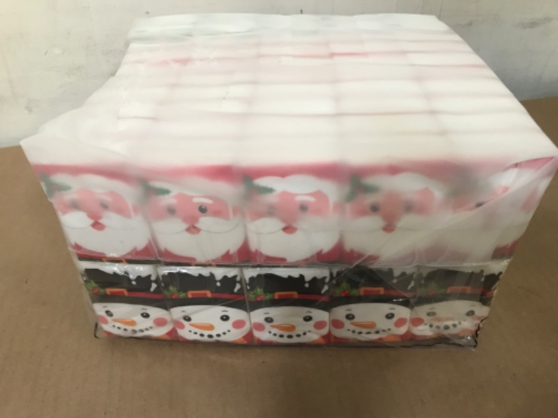 Photo 2 of 100 Pack Holiday Christmas Facial Pocket Tissues Bulk Santa Reindeer Snowman 3 Ply Christmas Small Pocket Sized Travel Facial Tissue for Xmas Party Favors Holiday Travel Supplies, 5 Designs