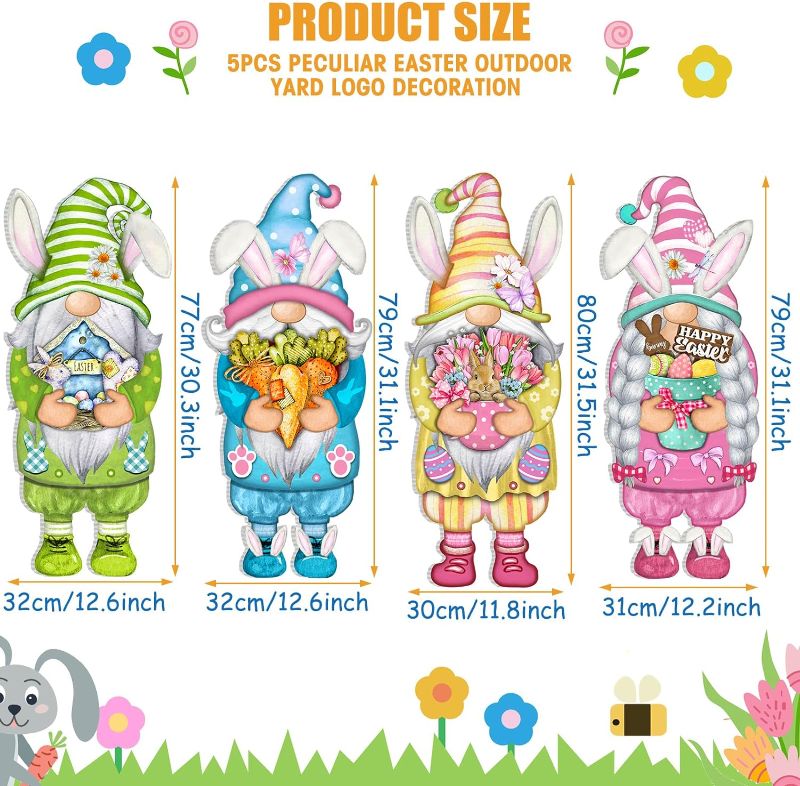 Photo 1 of 4 Pcs Easter Gnome Yard Signs Easter Outdoor Decorations Large Easter Bunny Gnomes Signs with Stakes 31inch Easter Gnomes Lawn Decorations for Spring Home Garden Easter Party Decor Gnome with Bunny Ear