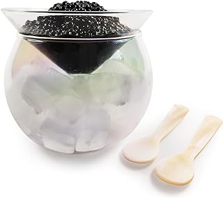 Photo 1 of Caviar Server Set Glass Caviar Dish with 2 Pcs Shell Spoon Mother of Pearl Caviar Spoons Chiller Server with Ice Holder for Martinis and Cocktails Dishwasher Safe Caviar Serving Dish
