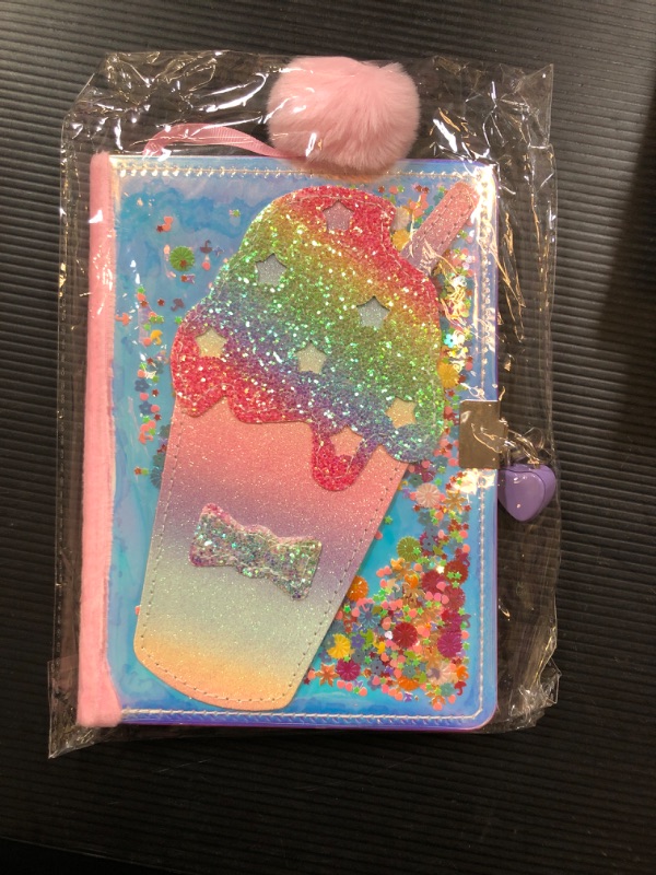 Photo 2 of fancy n fluffy Girls Diary with Lock and Key, Cute Glitter Journal with Lock for Girl, Fuzzy Notebook with Lock (Milkshake)