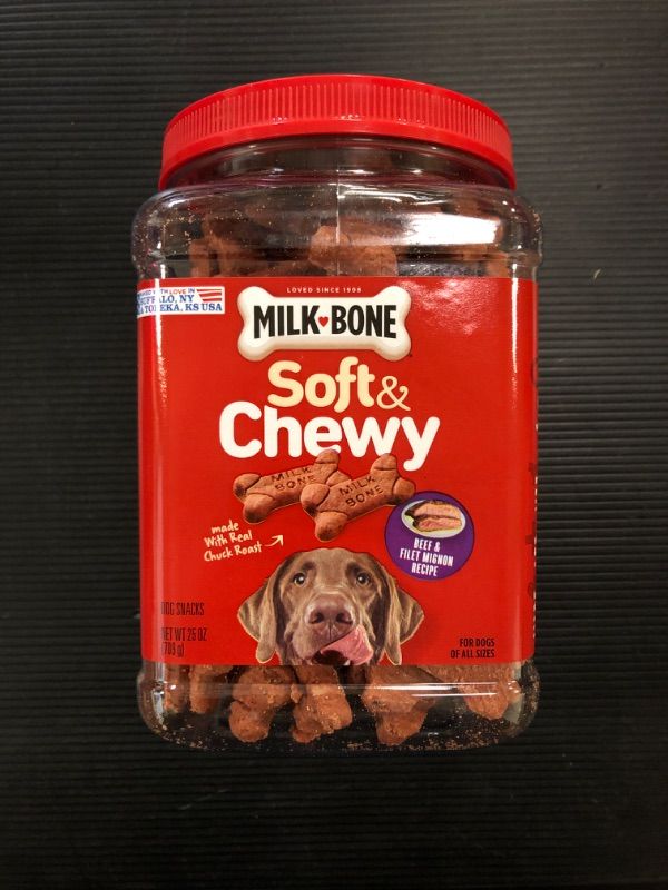 Photo 1 of Milk-Bone Soft & Chewy Dog Treats, Beef & Filet Mignon Recipe, 25 Ounce Made with Real Chuck Roast Beef & Filet Mignon 1.56 Pound (Pack of 1)