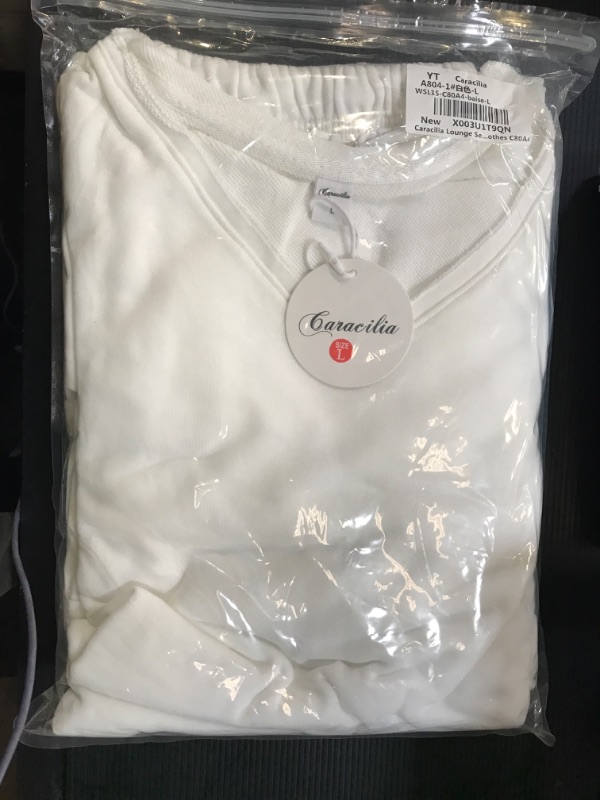 Photo 1 of Caracilia Womens 2 Piece Outfits Long Sleeve Oversized Sweatshirt Sweatpants Tracksuit Sweat Lounge Sets Fall Trendy Clothes White Large