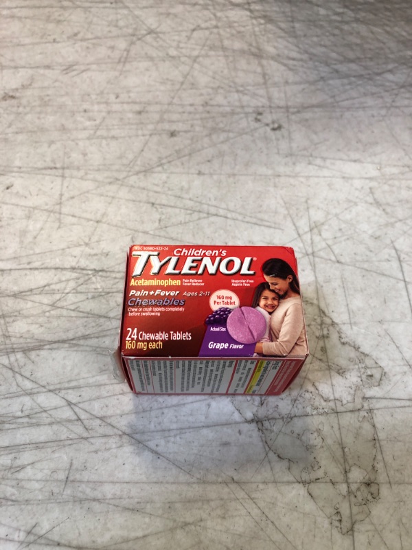 Photo 2 of Children's Tylenol Chewables, 160 mg Acetaminophen for Pain & Fever Relief, Grape,2 * 24 ct (48 Ct). Exp 04 2025