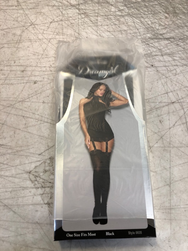 Photo 2 of Dreamgirl Women's Sheer Halter Garter Lingerie Dress with Attached Thigh High Stockings